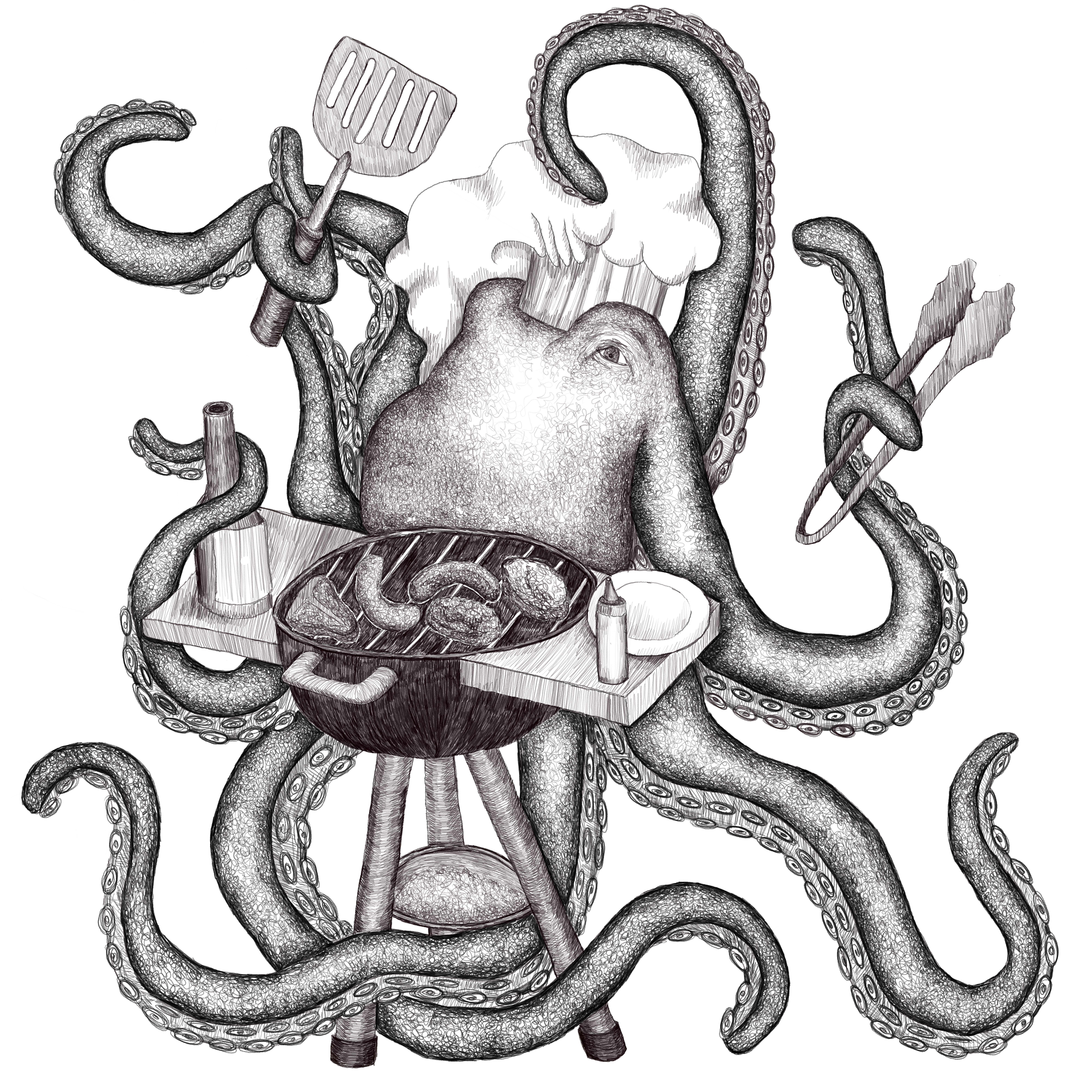 Octopus grilling food